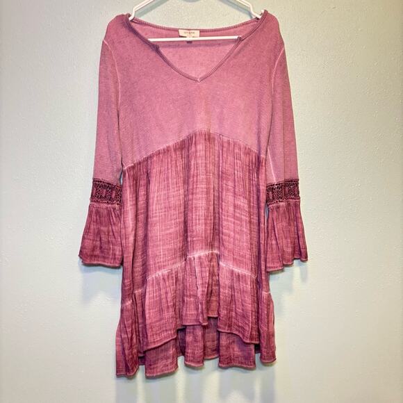 Umgee Tops - Umgee Purple Pink Boho Ruffle Hem Tunic Top Size Small
